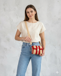 Handmade Crochet Shoulder Bag – Red & Cream Striped with Detachable Strap